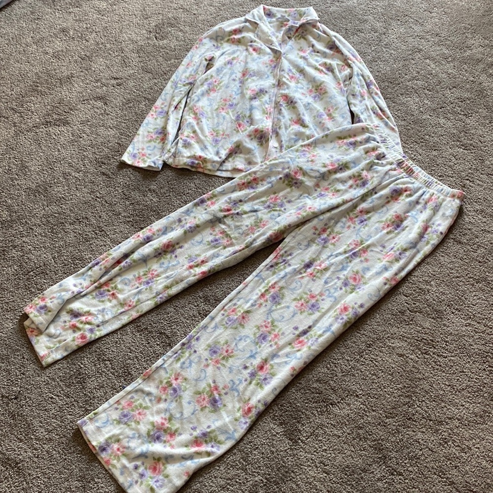 Charter Club Floral Fleece Pajama Set Cozy Lounge Sleepwear SIZE XS